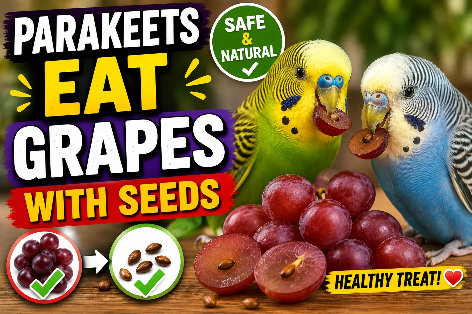 Parakeets Eat Grapes with Seeds