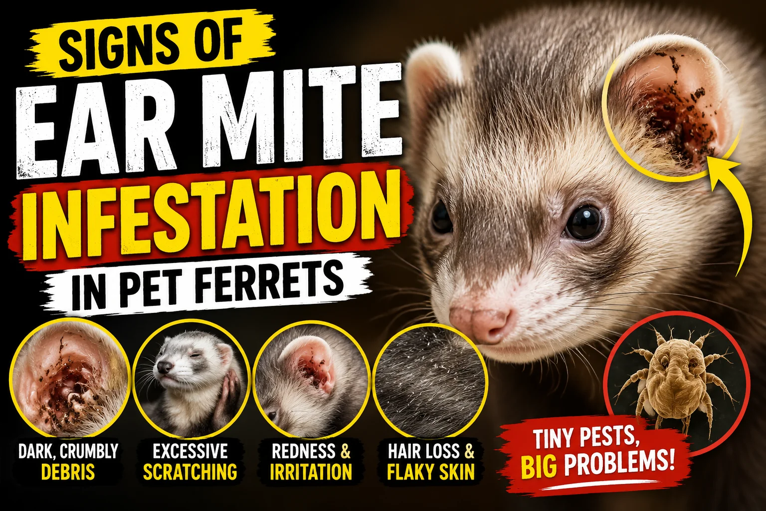 Signs of Ear Mite Infestation in Pet Ferrets