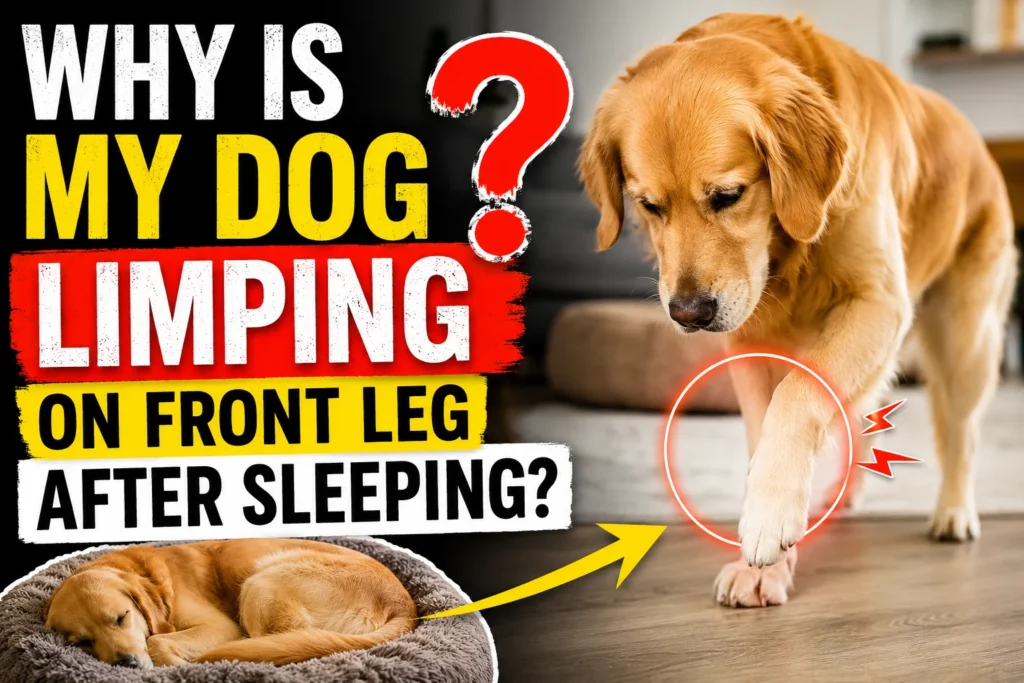Why is my dog limping on front leg after sleeping?